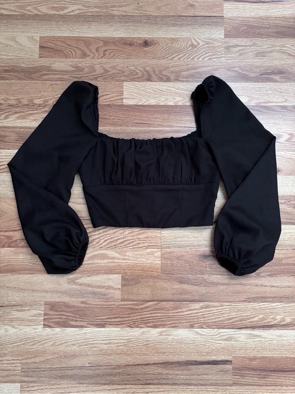 Princess Polly Black Long Puff Sleeve Crop Top Size 4